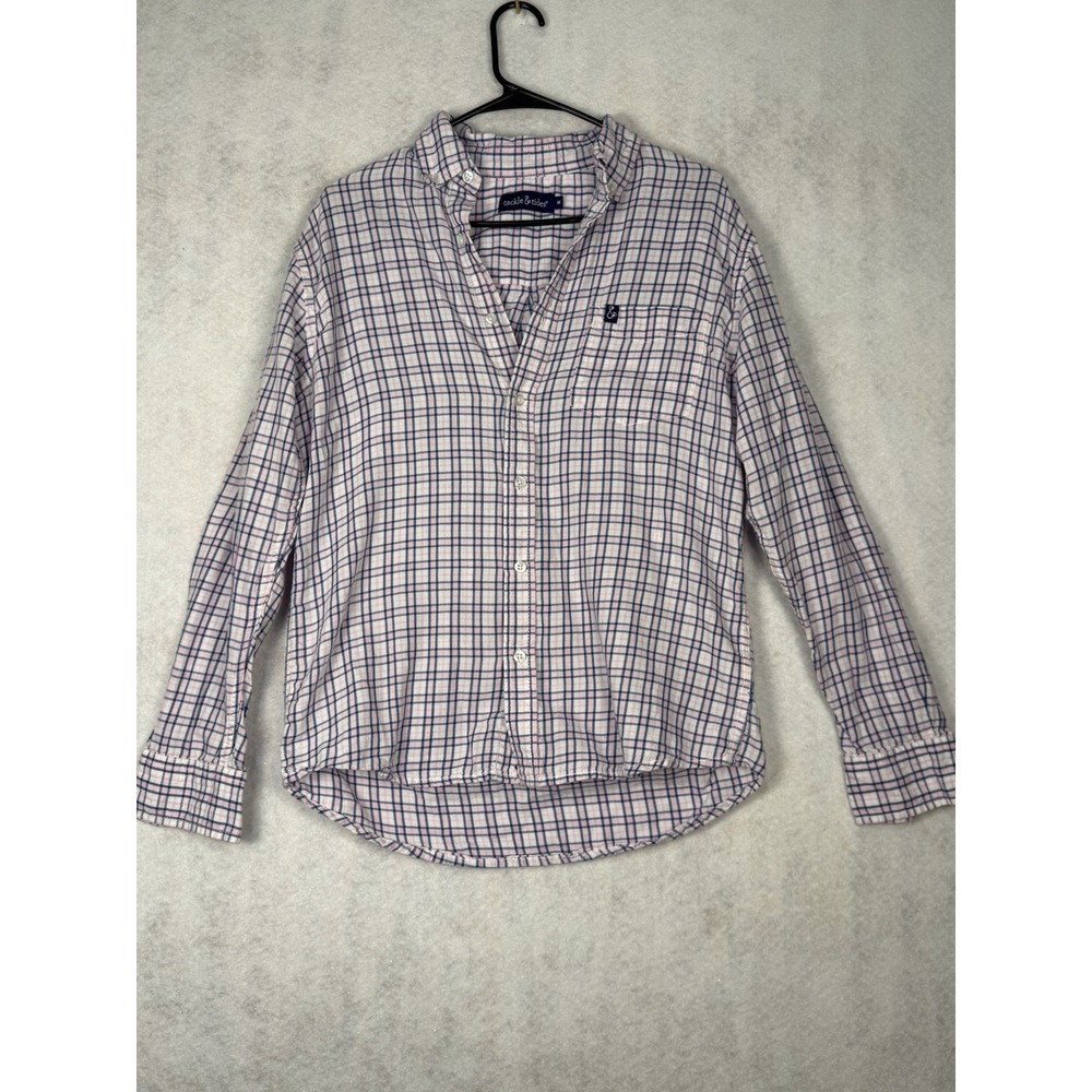 Tackle & Tides Men's Medium Pink Blue Plaid Button Down Shirt 100% Cotton